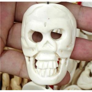 antique cattle bone beads, skull charm, white, approx 40x53mm