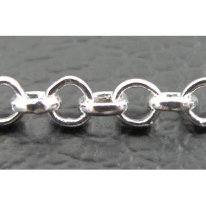 Rolo Chain, copper, silver plated, 2.4mm dia, Ni-Free