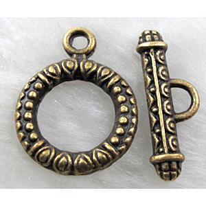 Tibetan Silver toggle clasps, Antique Bronze, 17mm dia, stick:22mm length