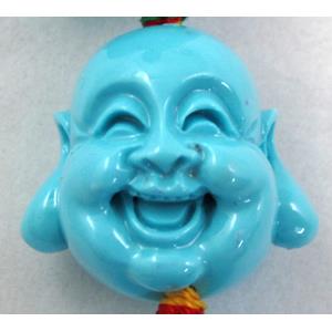 Compositive coral bead, smile buddha, 22mm dia, 16pcs per st