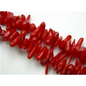 coral beads chip, dyed, deep red, approx 4-12mm, 16 inch