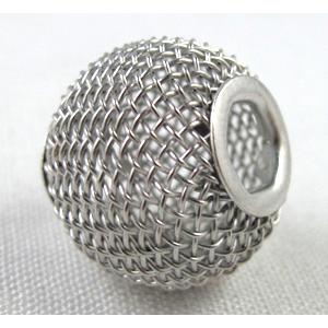 Mesh Bead, iron, platinum plated, 30mm dia, 6mm hole