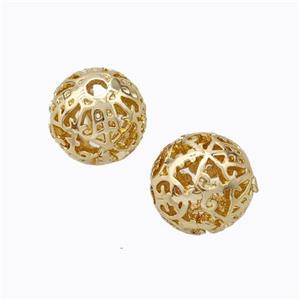 colorfast copper round beads, hollow, gold plated, approx 10mm dia