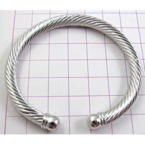 Platinum Plated Copper Bangle, Nickel Free, Lead Free, inside:57mm dia, tube:6mm, ball:7.5mm