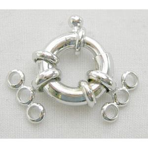 Platinum Plated Copper Spring Clasp, 3-strands, 15mm diameter