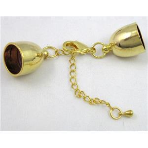 end of cord, copper connector for necklace, bracelet, gold plated, 70mm length, 12mm hole