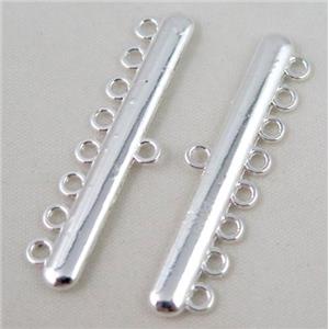 bracelet bar, alloy connector, silver plated, approx 11x43mm, 8 hole, 2mm hole