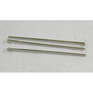 flat-HeadPins, iron, platinum plated, 30mm length