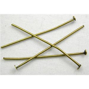 flat-HeadPins, iron, antique bronze, T-shaped, 40mm length