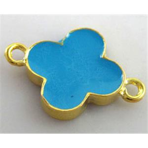 Bracelet bar, lucky clover, enamel alloy connector, approx 15.5mm dia