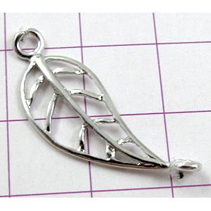 leaf Pendants, platinum plated, copper, 10x30mm