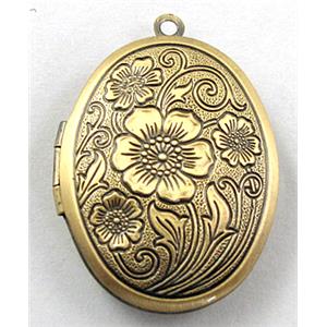 necklace Locket pendant, oval, copper, bronze plated, 23x30mm, nickel free