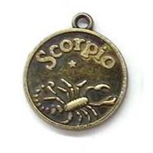 12 zodiac, alloy pendant, antique bronze, 17mm dia