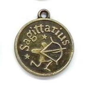 12 zodiac, alloy pendant, antique bronze, 17mm dia