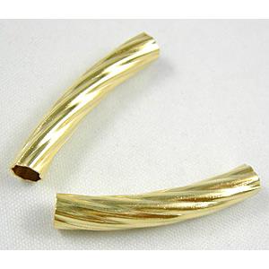 18K Gold Plated Light Curving Bracelet, necklace spacer Tube, 5mm dia, 30mm length