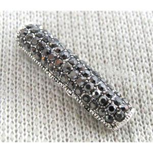 bracelet bar, alloy tube paved rhinestone, antique silver, approx 5x25mm, 3mm hole