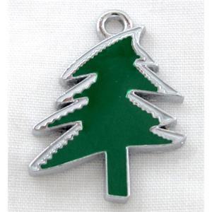 christmas tree pendant, Enamel, alloy, platinum plated, 20x26mm