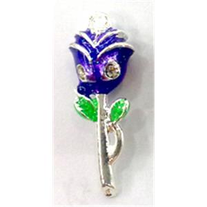 purple Enamel Rose pendant with rhinestone, 27mm length