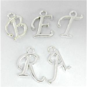 alphabet bead, mixed letter, silver plated, approx 10-14mm