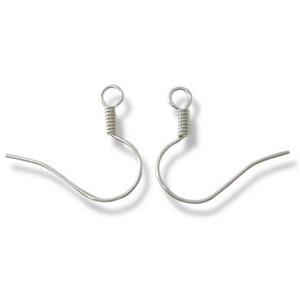 Earring Hook, iron, platinum plated, 15mm high