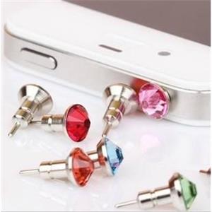 Earphone Jack Dust Cap Plug with Rhinestone, mixed, 6.5mm