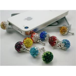 Earphone Jack Dust Cap Plug with Rhinestone, mixed, 10mm dia