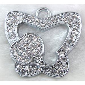 Platinum Plated Jewelry Pendant Enchase Rhinestone, 36x35mm