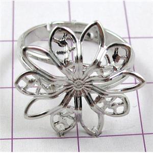 baroque style Ring, adjustable, copper, Nickel Free, ring:18mm dia, flower:20mm, color: platinum plated