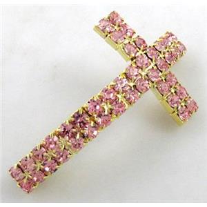 Bracelet bar, cross, copper tube with rhinestone, 30x60mm, 3mm hole