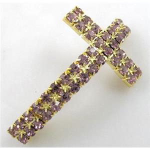 Bracelet bar, cross, copper tube with rhinestone, 30x60mm, 3mm hole