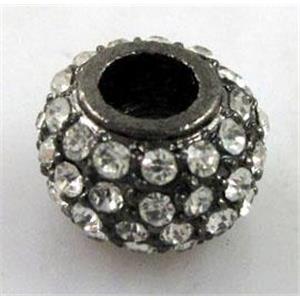 Bracelet bar, alloy bead with rhinestone, black, 12mm, 4mm hole