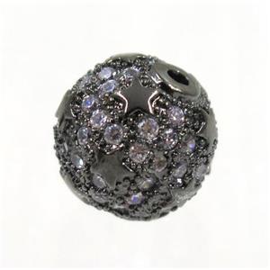 bracelet spacer, copper bead with zircon rhinestone, black, 12mm dia