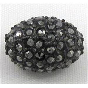 alloy bead, pave rhinestone, oval, black, approx 10x15mm