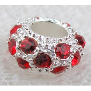 alloy bead with rhinestone, silver plated, 11-12mm dia, hole:5mm