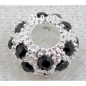 alloy bead with rhinestone, silver plated, 11-12mm dia, hole:5mm