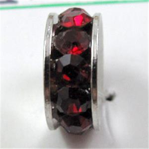 alloy bead with rhinestone, platinum plated, 10mm dia,hole:4mm