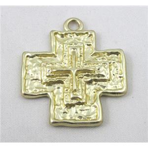 cross alloy pendant, duck- gold, approx 35x40mm