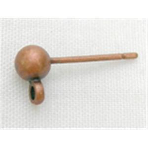 Earring Post, copper, antique red, 4mm ball,14mm length