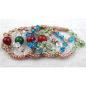 Chinese Crystal Glass Bracelet, stretchy, mixed, 60mm dia