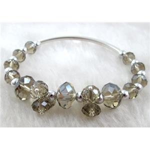 Chinese Crystal Bracelet, silver champagne, 60mm dia, glass bead:12mm, 8mm