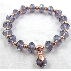 Chinese Crystal Glass Bracelet, stretchy, 60mm dia, bead:8mm