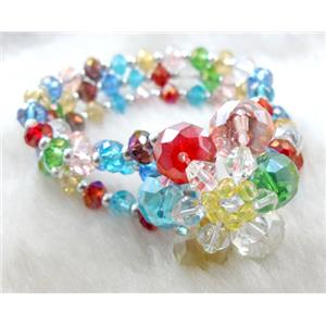 Chinese Crystal Glass Bracelet, colorful, flower: 30mm dia, chain: 7 inch length