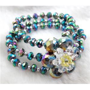 Chinese Crystal Glass Bracelet, rainbow, flower: 30mm dia, chain: 7 inch length