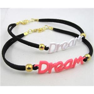 handmade bracelet with suede, enamel alloy bead, approx 16-18cm length