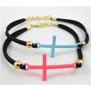 handmade bracelet with suede, enamel alloy bead, approx 16-18cm length