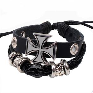 handmade bracelet with leather, alloy bead, approx 16-18cm length