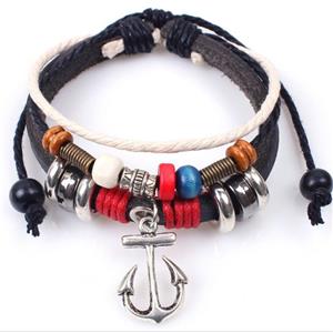 handmade bracelet with leather, alloy bead, approx 16-18cm length