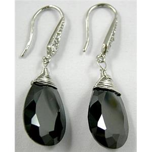 Jet CZ Diamond Drop Earrings, Nickel Free, 12x22mm, 43mm length