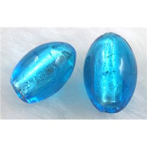 glass lampwork beads with silver foil, barrel, aqua, 11x16mm,25pcs per st