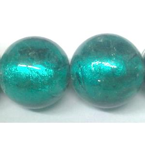 Sterling Silver Foil Round glass bead, peacock Blue, 18mm dia, 22pcs per st